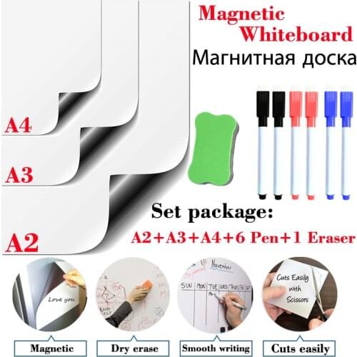 A2+A3+A4 Set Package Magnetic Whiteboard Dry Erase White Board Soft Home Office Kitchen Magnet Pad Fridge Kids Drawing Board