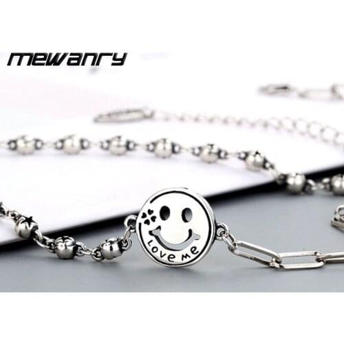 Mewanry 925 Sterling Silver Smile Letters Necklace for Women Simple Fashion Personality Party Clavicle Chain Jewelry Gifts