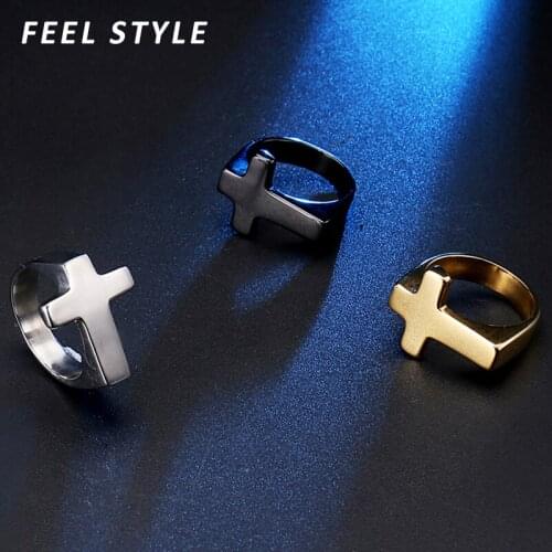 3 Color Stainless Steel Smooth Cross Rings Christ Crucifix Cross Bague Homme For Men Women Finger Jewelry