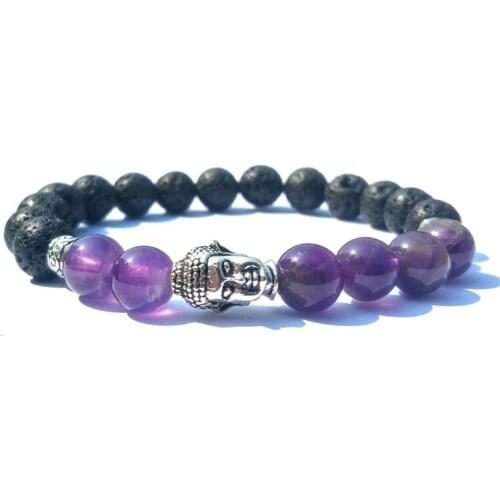 WWLB Men Bracelet Volcanic Lava Natural Stone Black Beaded Religious Buddha Head Bracelets For Women Unisex Adjustable Jewelry