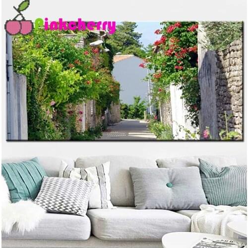 Large 5d Diamond Embroidery Set Old Town Flower alley Diamond Painting Full Square round Mosaic Landscape DIY Home Decor k975