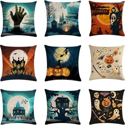 Happy Halloween Throw Pillow Cover Pumpkin Night Wolf Sofa Cushion Cover Home Decorative Pillowcase Car Seat 45x45cm Pillowcase