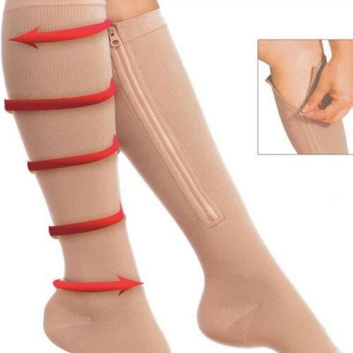 Burn Fat Zipper Compression Socks Womens Slim Sleeping Beauty Leg Prevent Varicose Veins Nylon Sports High Pressure Socks