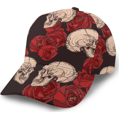 2021 Summer New Unisex Outdoor Sport Sunscreen Baseball Hat Running Visor Cap Gothic Pattern With Skulls And Red Roses