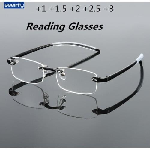 Seemfly Anti Blue Light Rimless Reading Glasses Women Men Square Frameless Presbyopic Glasses Unisex With Diopters +1.0 to +4.0