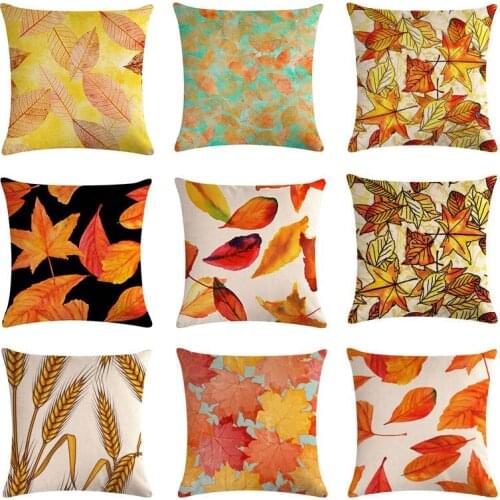 Autumn Cushion Cover Maple Leaves 45x45Cm Square Throw Pillow Cover Home Living Room Decorate Cotton Linen Wheat Pillow Cover