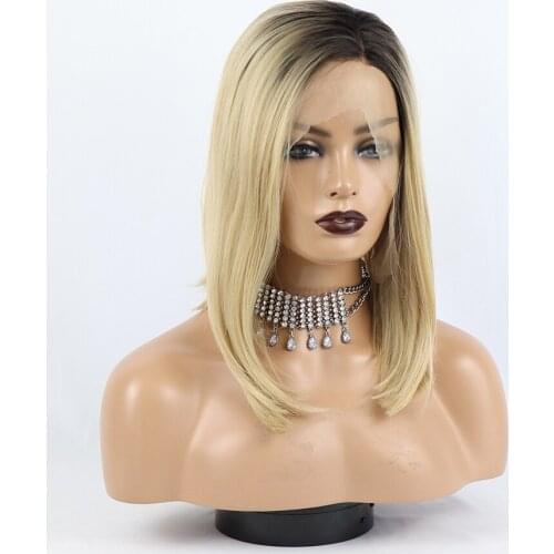 Dark Root 613 Color Bob Wigs Synthetic HD Lace Front Wigs Ombre Blonde Short Straight Heat Resistant Fiber Hair Wigs for Women