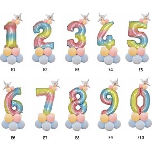 0-9 Number Gradients Colored Latex Foil Balloon Combination Decorations Balloons For Wedding Anniversary Birthday Party Decor