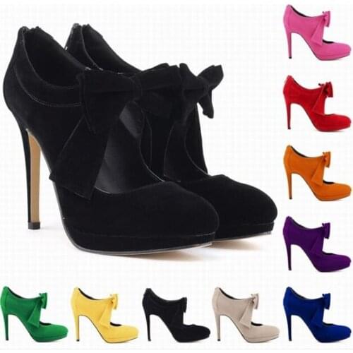 Shoes Woman Pumps Wedding Party Shoes Pointed Toe Flock 11CM Thin High heels Slip On Butterfly-knot 2020 size 35-42 black