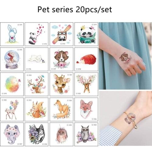 20Pcs/Set Cute Pet Design Water Transfer Body Art Waterproof Temporary Tattoos Stickers For Women Girl Fake Tattoo