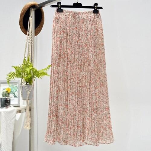 Korean Style Long Skirt Women 2021 Spring Summer Fashion Floral Print Chiffon High Waist Maxi Skirt Female