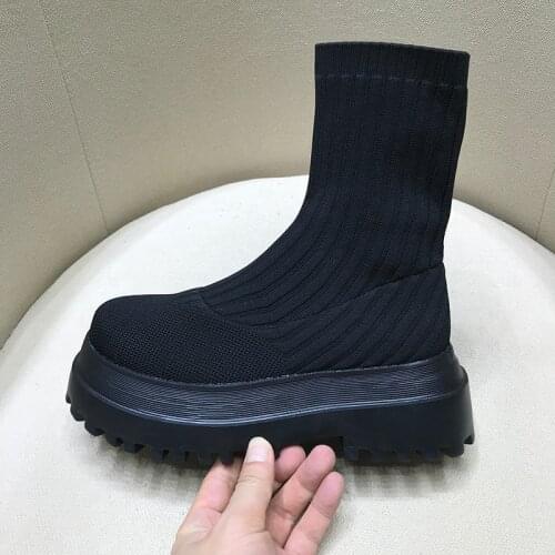 Knittins Sock Boots Women Autumn 2021 Slip-On Boots for Women Platform Botas Mujer Thick Chunky Stretch Womens Boots 6 cm