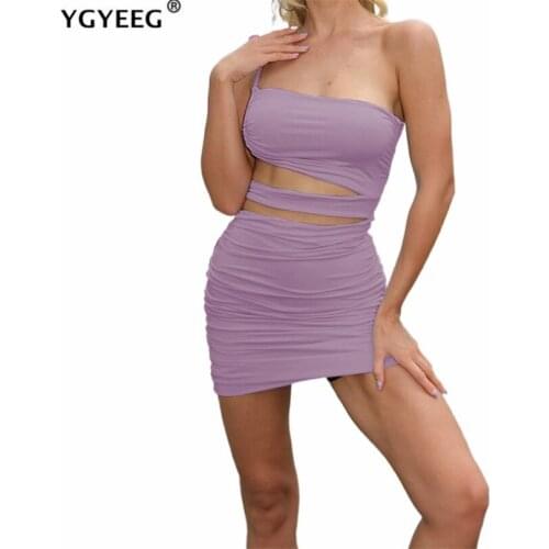 YGYEEG Sexy Summer One Shoulder Dress Women Hollow Out Bandage Bodycon Backless Club Party Mini Sheath Spaghetti Strap Vestidos