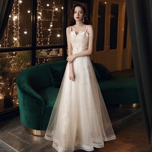 Evening Dress Female 2020 New Long Banquet Party Dresses Spahetti Strap Sexy Backless a Line Prom Dresses Flower Haute Couture