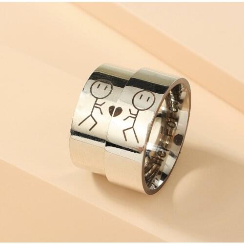 1 Pair Creative Couple Heart Rings Letter His Always Her Forever Stainless Steel Rings Fashion Unisex Jewelry