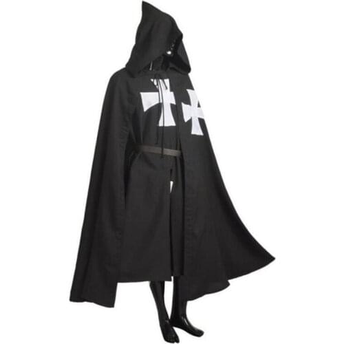 1Pcs/ Set Medieval Crusaders Knight Hooded Cloak Pope Warrior Death Knight Costume Cosplay Cloak Robe Black