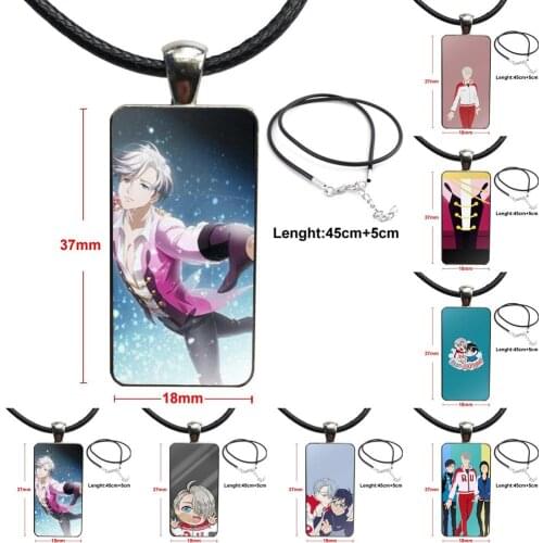 Skating Anime Yuri On Ice Victor Nikiforov For Schoolgirl Maxi Glass Cabochon Pendant Necklace Rectangle Fashion Necklace