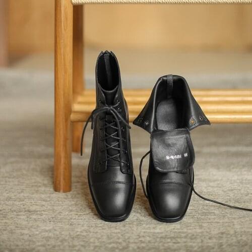 SKLFGXZY Women Winter Genuine Leather Ankle Boots Women Boots Wear-resistant Beef Tendon Bottom Motorcycle Boots