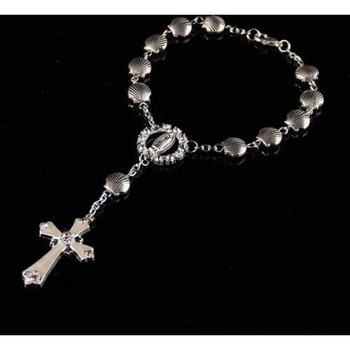 Shell Star Bead Bracelet Catholic Religious Rosary Jesus Charm Bracelets Beads Strand Cross Pendant Bracelet Charms