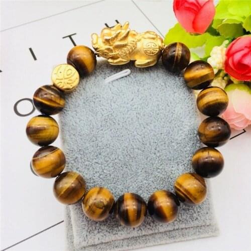 Charm bracelet Pixiu Bracelet Vietnam Sand Gold Jewelry Brass Gold Plated Jewelry Tiger Eye Stone Pixiu Bracelet Mens Bracelet