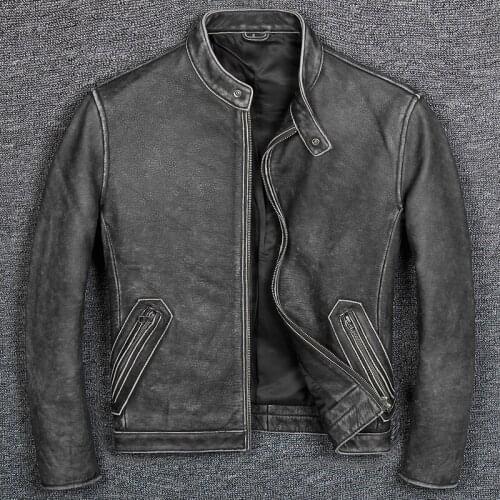 Brand Classic casual style cowhide jacket,mens 100% genuine leather clothes.vintage quality biker leather coat