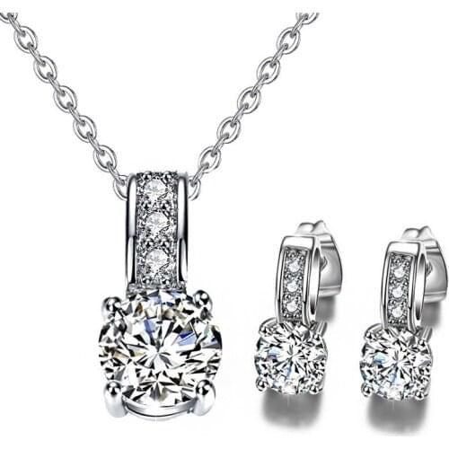 3A Zirconia Tiny Pendant Rose Gold Chain Necklace Exquisite Crystal Earrings Fashion Wedding Jewelry Sets Gifts for Women
