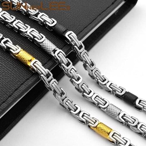 SUNNERLEES Jewelry Stainless Steel Necklace 6mm Geometric Byzantine Link Chain Black Silver Color Gold Plated Men Women SC64 N