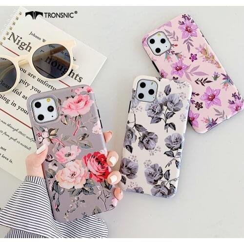 Flower Texture Phone Case for iPhone 12 11 Pro Max XR Xs Max Soft Matte Pink Gray Luxury Floral Case for iPhone 6 7 8 Plus Cover