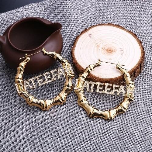 Women Earrings Hiphop Sexy Bamboo Hoop Earrings Customize Name Earrings Bamboo Style Custom Hoop Earrings With Statement Gifts