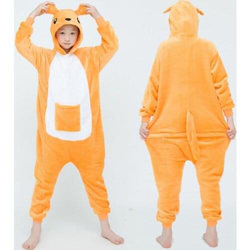 Flannel Animal Children Pajamas Set Winter Hooded Animal Unicorn Cartoon Kids Pajamas For Boys Girls Sleepwear Kangaroo Onesies