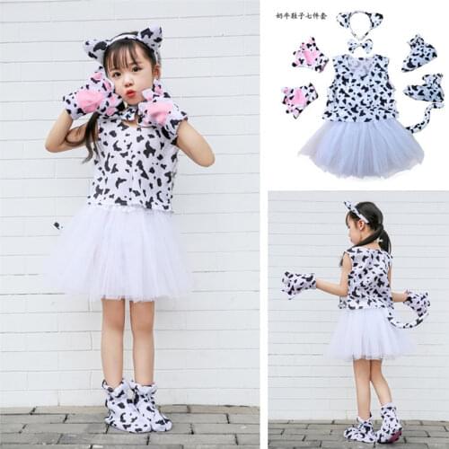 Childrens Day Animal Performance Cow Cosplay Costumes For Girls Boys Cartoon Princess Tutu Skirt