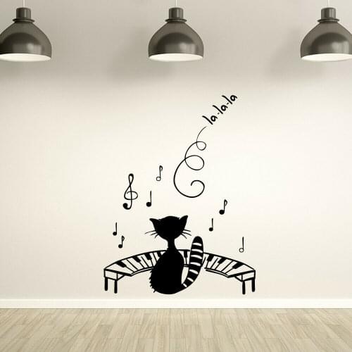 Creative Wall Decals Cartoon Music Cat Piano Vinyl Wall Stickers Home Decor Nursery Kids Room Musician Classroom Studio Z147