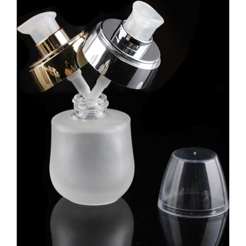 30ml 1floz Frosted Clear Glass Lotion Cosmetic Toner Serum Bottle Gold silver Flower Lid - 50pcs/lot, Merx Beauty Brand