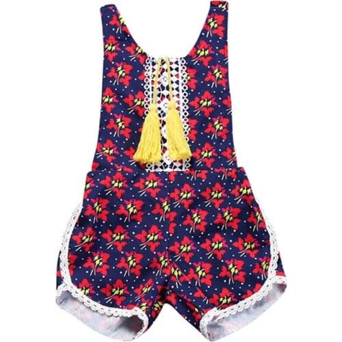 Fashion Summer Baby Jumpsuit Kids Girls Sleeveless+Shorts Romper National Style Printing Cotton Clothes Toddlers tassel Outfits