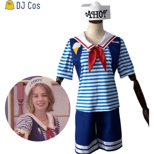 Stranger Things Ice cream Shop Sailor Uniform Robin Steve Harrington Cosplay T-shirt+Pants Scoops Ahoy Men Women 80s Outfit Suit