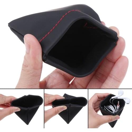 New Black Mini Hard Headphone Case Portable Earbuds Pouch box PU Leather Earphone Storage Bag Protective USB Cable Organizer