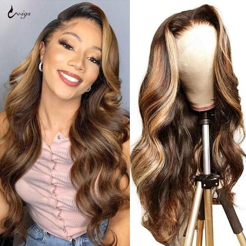 250 Density Lace Wig 4/27 Highlight Wig Human Hair Wigs Body Wave Lace Front Wig Colored Human Hair Wigs Brown Wig Uwigs Remy