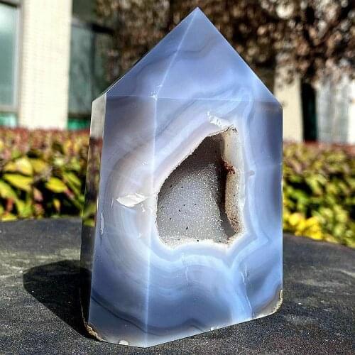 Natural agate crystal cave obelisk crystal energy column reiki healing 1pc