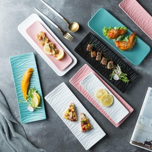 Sushi Ceramic Long Plate Rectangular Nordic Dessert Cake Western Food Salmon Sashimi Roast Chicken Wing Plate