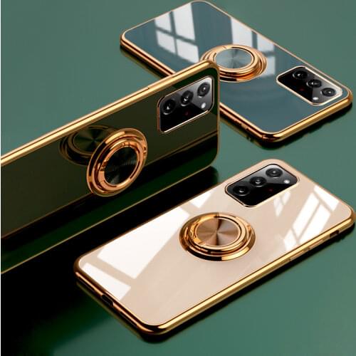 Plating Soft Case For Samsung Galaxy Note 20 Ultra S20 Ultra Note 9 10 Plus S20Ultra A52 A72 A42 5G Phone Ring Holder Back Cover