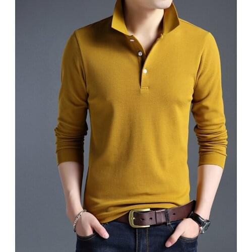 Cotton Casual Polos Shirt Mens M-4Xl Top Grade New Fashion Men Polo Shirt Solid Color Slim Fit Polo Men Long Sleeve Mercerized