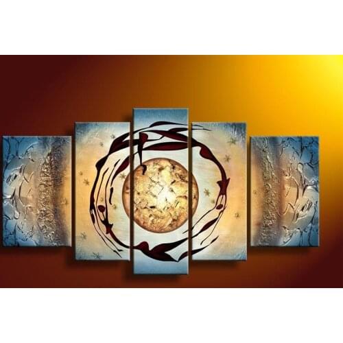 Hand-painted multi panel canvas wall art Blue flying lovers home decoration Landscape oil painting on canvas 5pcs/set