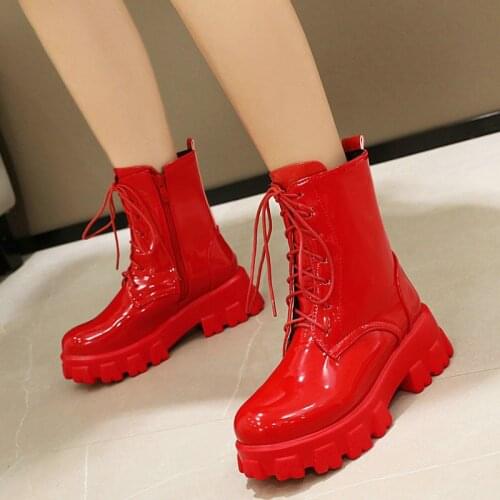 Winter Spring Women Boots Punk Style Platform Ankle Boots Ladies Platform Martin Boots Autumn Red Black White Motorcycle Boots