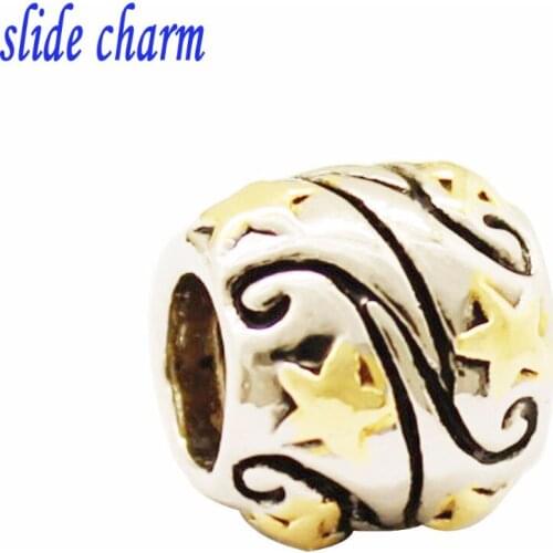 Slide charm Free shipping Sparkling golden stars classic fashion Charm beads gift fit Pandora charm bracelets