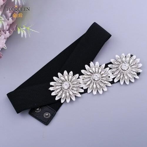TOPQUEEN S393-D Elastic Embellished Waist Belt Black Bridesmaid Dress Belts Formal Dresses for Women Evening Jeweled Dress Belt