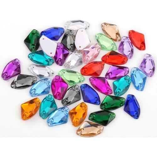 TPSMOC 12x18mm Mixed Color fan-shaped Acryl Glitter Rhinestones Flatback Sew-on Rhinestone For Garment Shoes Bags Diy
