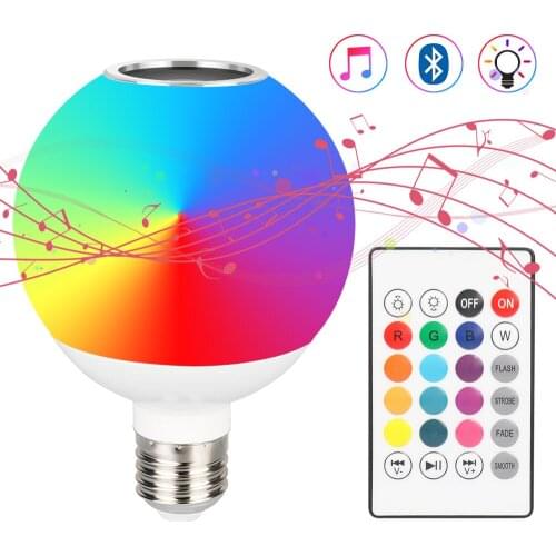 E27 Smart RGB LED Bulb with Remote Control Wireless Bluetooth Audio Speaker Lamp Color Change Christmas Party Home Lighting