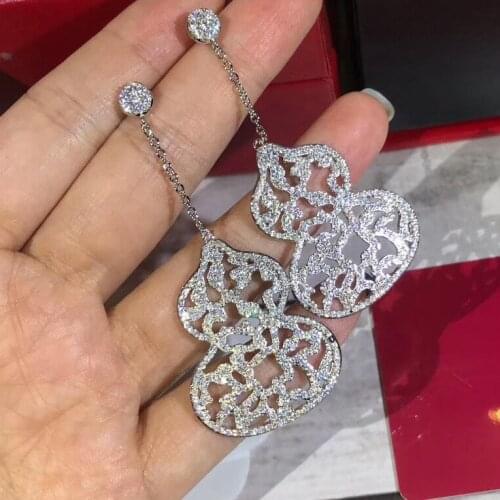 Japanese and Korean fashion large gourd long lace openwork earrings zircon long earrings for women