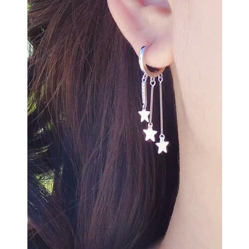 925 Sterling Silver Earrings Fashion Personality Stars Tassel Long Drop Earrings Sweet Wild Cute Female Gold Silver Ear Jewelry