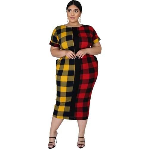 Plaid Dress Plus Size 5XL 4XL 3XL Women Summer Clothes Large Size Ladies Long Dresses Oversized Bodycon Party Office Work Dress
